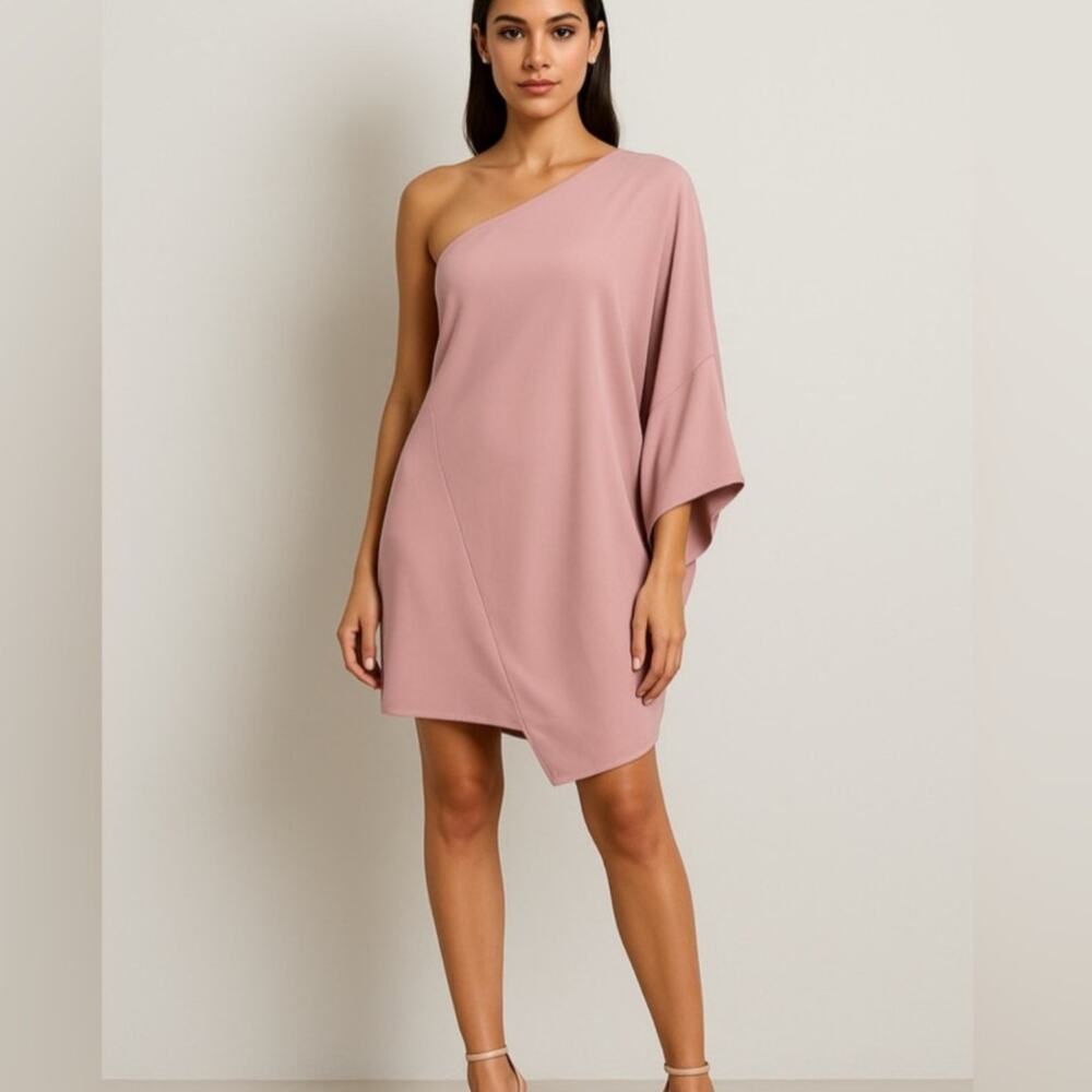 Tish Cox One Shoulder Draped Asymmetrical GRAY Mini Dress Size L